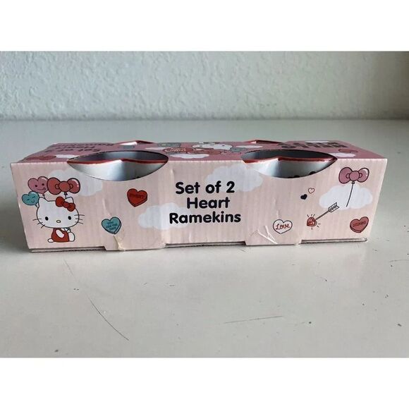 Set Of 2 Sanrio Hello Kitty Valentine Heart Shaped Ramekins Love Sunglasses NEW - Picture 6 of 14